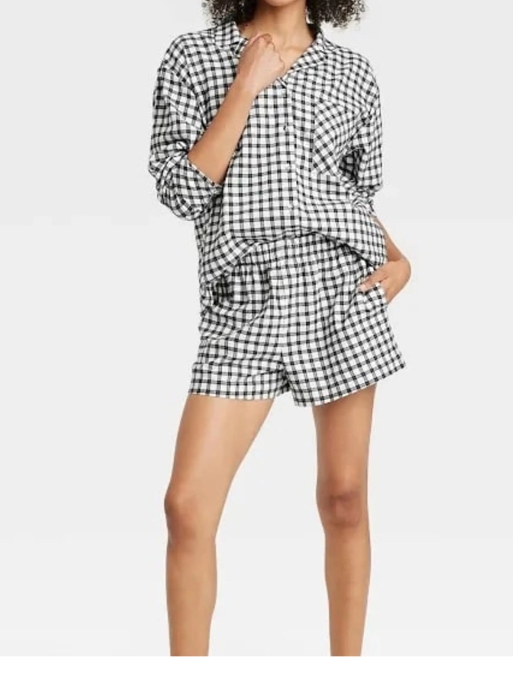 Auden Check Flannel Women's Black & White Gingham Shorts Sleep Set Medium